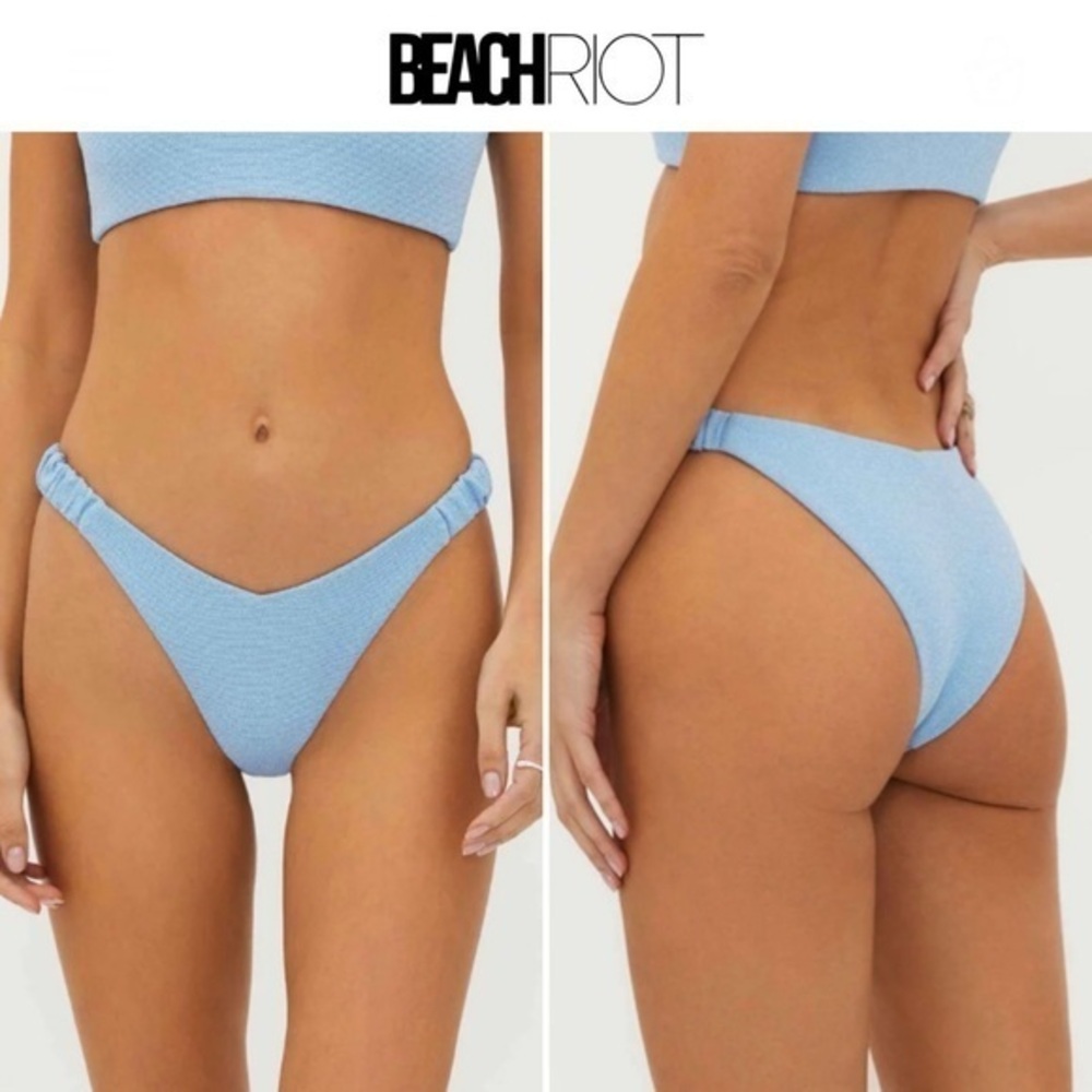 Beach Riot Phoebe High Cut Bikini Bottom in Blue Sz L $88 NWT